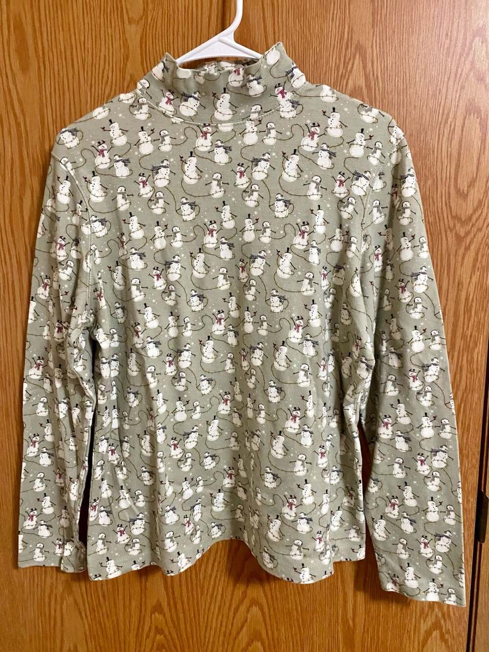 Croft & Barrow Mock Neck Long Sleeve Snowman Shirt XL Green Christmas